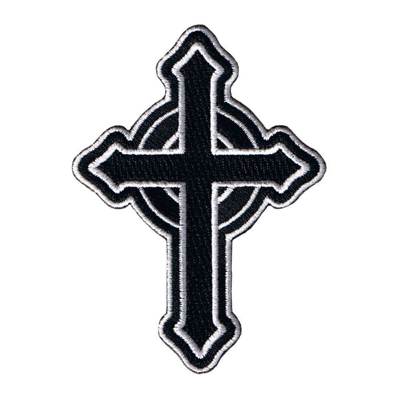 Catholic Cross White On Black Patch Christian Faith Symbol Iron On Applique