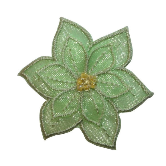 ID 6659 Green Flower Symbol Patch Head Plant Blossom Embroidered IronOn Applique