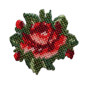 ID 6671 Crochet Red Rose Patch Garden Flower Knit Embroidered Iron On Applique