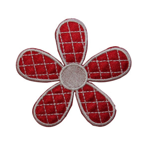 ID 6689 Red Checkered Flower Patch Daisy Blossom Embroidered Iron On Applique