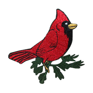 ID 2602 Cardinal On Branch Patch Robin Bird Tree Embroidered Iron On Applique