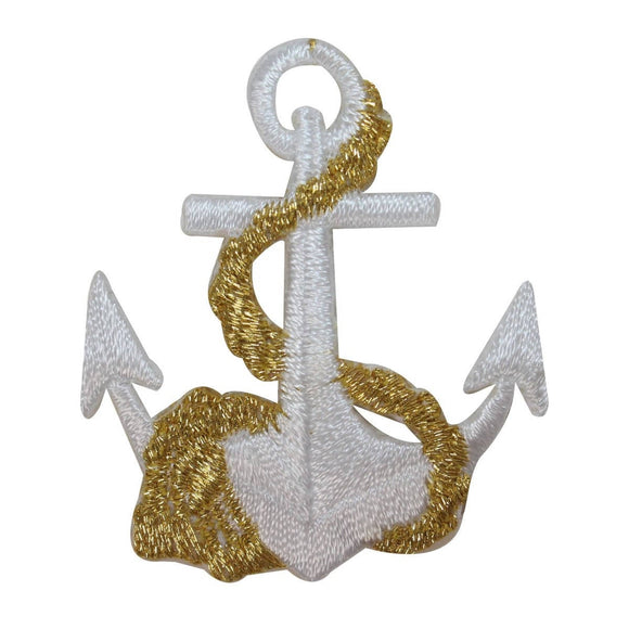 ID 2618 Anchor With Gold Chain Patch Nautical Boat Embroidered Iron On Applique