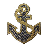 ID 2635 Anchor With Gold Lattice Patch Nautical Boat Embroidered IronOn Applique