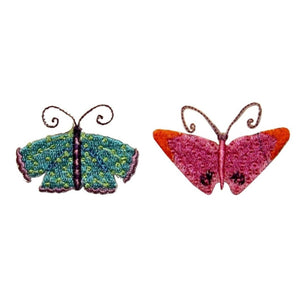 ID 2320AB Set of 2 Fancy Butterfly Patches Fairy Bug Embroidered IronOn Applique