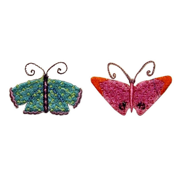 ID 2320AB Set of 2 Fancy Butterfly Patches Fairy Bug Embroidered IronOn Applique