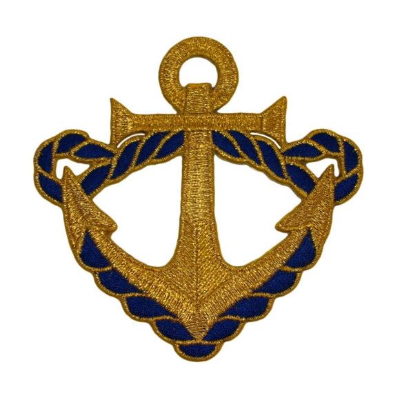 ID 2637 Gold Anchor With Rope Patch Nautical Ship Embroidered Iron On Applique