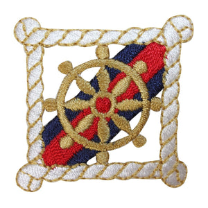 ID 2647 Nautical Wheel Patch Boat Ship Marine Badge Embroidered Iron On Applique