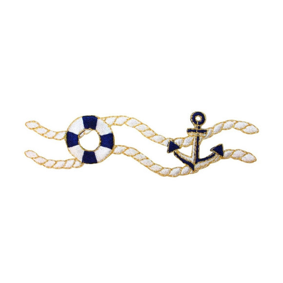 ID 2656 Life Preserver Anchor Strip Patch Nautical Rope Boating Iron On Applique