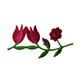 ID 6721 Red Flowers On Vine Patch Garden Grow Craft Embroidered Iron On Applique