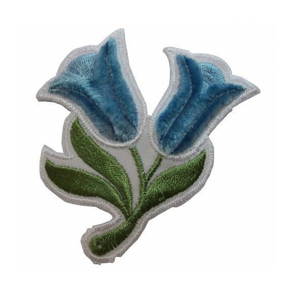 ID 6583 Soft Blue Tulip Flower Patch Fuzzy 3D Plant Embroidered Iron On Applique