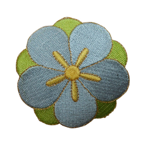 ID 6591 Blue Flower Blossom Patch Head Symbol Craft Embroidered Iron On Applique