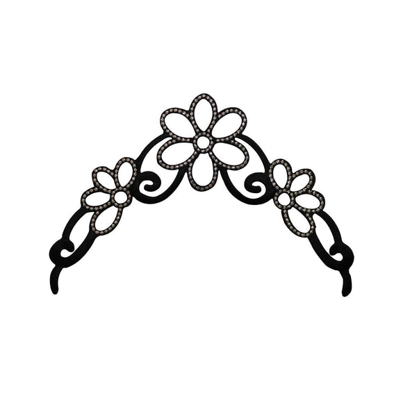 ID 6827 Black Flower Band Patch Tiara Blossom Craft Embroidered Iron On Applique