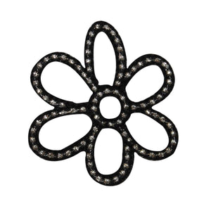 ID 6828 Black Spotted Flower Patch Garden Outline Embroidered Iron On Applique