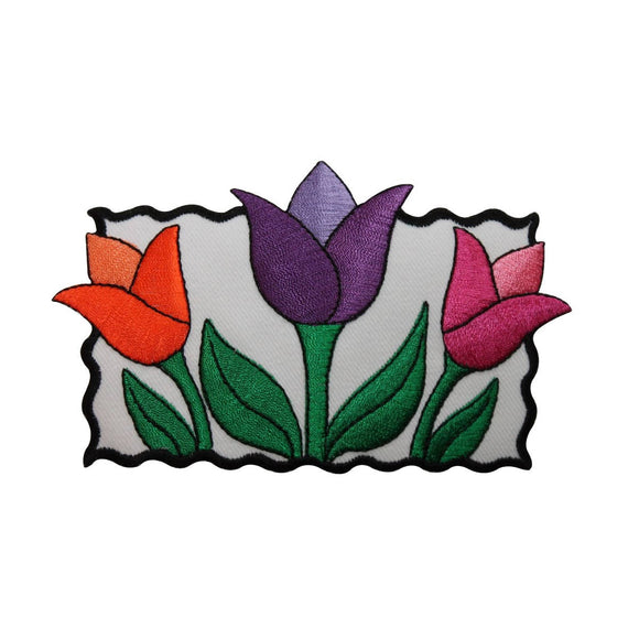 ID 6831 Multi Color Frame Tulips Patch Garden Plant Embroidered Iron On Applique