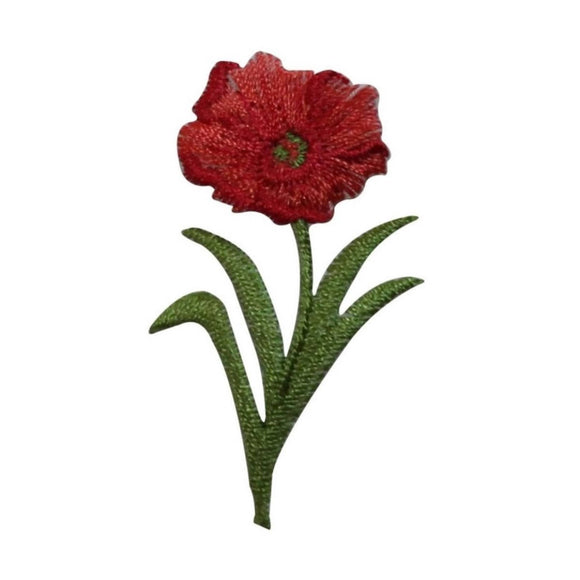 ID 6729 Red Poppy Flower Patch Garden Spring Plant Embroidered Iron On Applique
