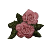 ID 6868 Pair of Pink Rose Blossom Patch Garden Love Embroidered Iron On Applique
