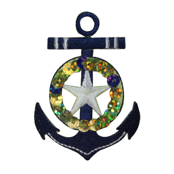 ID 2697 Sequin Ship Anchor Patch Nautical Sail Boat Embroidered Iron On Applique