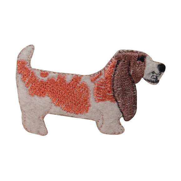ID 2813 Fluffy Basset Hound Patch Pet Dog Felt Embroidered Iron On Applique