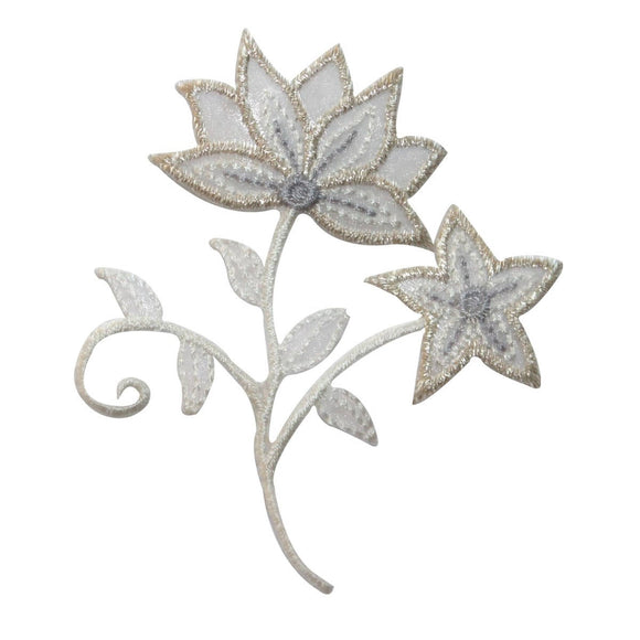 ID 6792 Silver Flowers Blossom Patch Garden Symbol Embroidered Iron On Applique