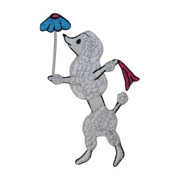 ID 2723 Poodle Holding Tiny Umbrella Patch Fancy Dog Embroidered IronOn Applique
