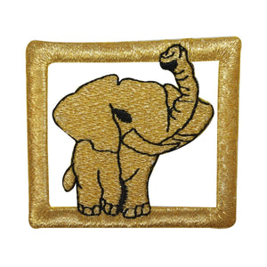 ID 2830 Elephant Gold Frame Patch Golden Picture Embroidered Iron On Applique