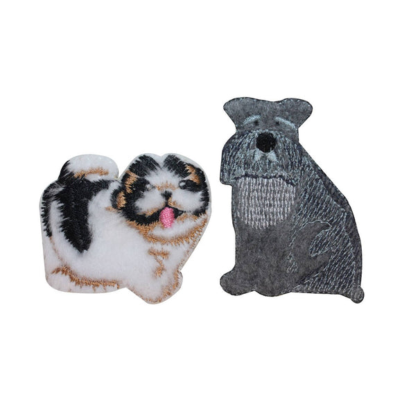 ID 2842AB Set of 2 Fluffy Dog Patches Pet Furry Embroidered Iron On Applique