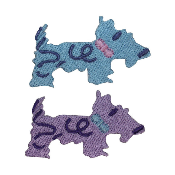 ID 2843AB Set of 2 Scottish Terrier Patches Dog Pet Embroidered Iron On Applique