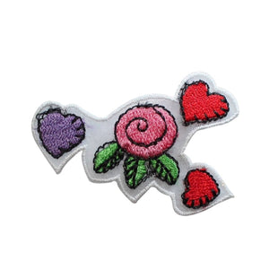 ID 6949 Pink Rose With Hearts Patch Valentine Love Embroidered Iron On Applique