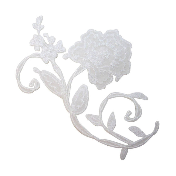 ID 6796 Lace White Flower Silhouette Patch Garden Embroidered Iron On Applique