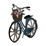 ID 6971 Blue Bicycle With Flower Basket Patch Bike Embroidered Iron On Applique