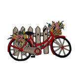 ID 6972 Red Bike Leaning On Fence Patch Flower Craft Embroidered IronOn Applique