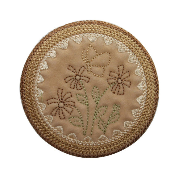 ID 6994 Stitched Flower Badge Patch Garden Symbol Embroidered Iron On Applique
