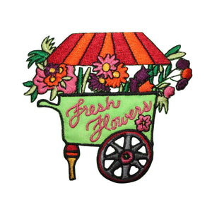 ID 7023 Fresh Flowers Cart Patch Garden Plant Vendor Embroidered IronOn Applique
