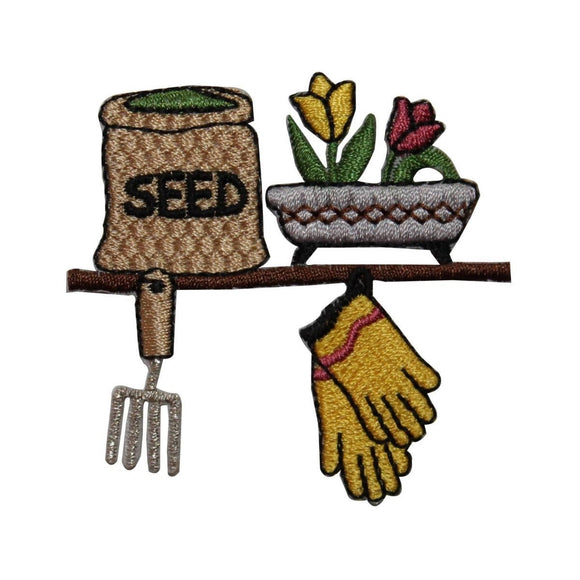 ID 7111 Garden Shed Shelf Patch Flower Plant Tools Embroidered Iron On Applique
