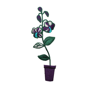 ID 7042 Potted Purple Flower Patch Garden Blossom Embroidered Iron On Applique