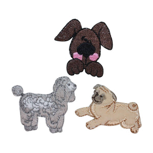 ID 2847ABC Set of 3 Assorted Dog Patches Puppy Pet Embroidered Iron On Applique