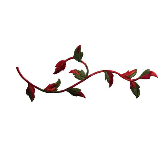ID 7145 Red Flower Vine Patch Garden Plant Leaves Embroidered Iron On Applique