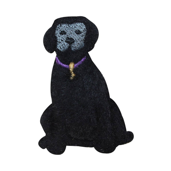 ID 2865E Fluffy Black Lab Patch Fuzzy Dog Puppy Embroidered Iron On Applique