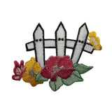 ID 7061 White Picket Fence With Flowers Patch Garden Embroidered IronOn Applique