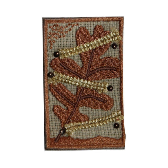 ID 7172 Oak Tree Leaf Badge Patch Autumn Fall Craft Embroidered Iron On Applique