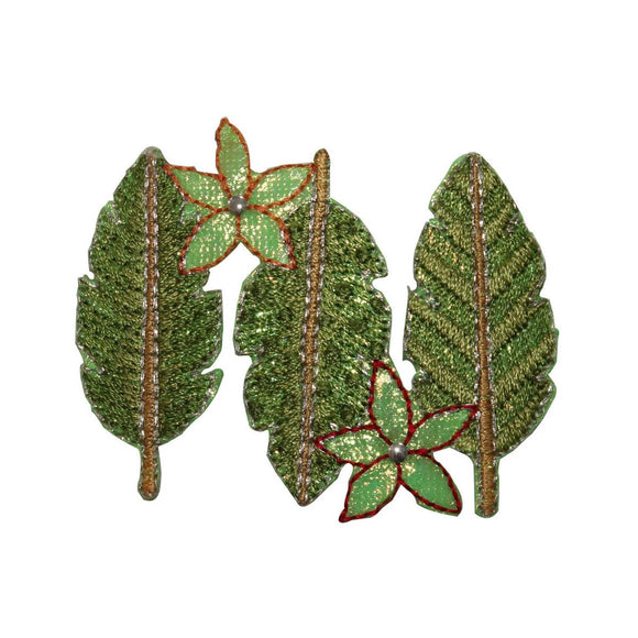 ID 7193 Trio Green Leaves Patch Nature Tree Leaf Embroidered Iron On Applique