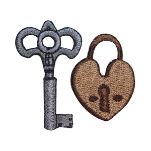 ID 3210AB Set of 2 Skeleton Key Lock Patch Chest Embroidered Iron On Applique