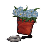 ID 7095 Potted Flowers With Trowel Patch Garden Tool Embroidered IronOn Applique