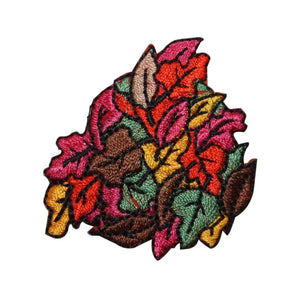 ID 7223 Pile of Fall Leaves Patch Autumn Bunch Tree Embroidered Iron On Applique