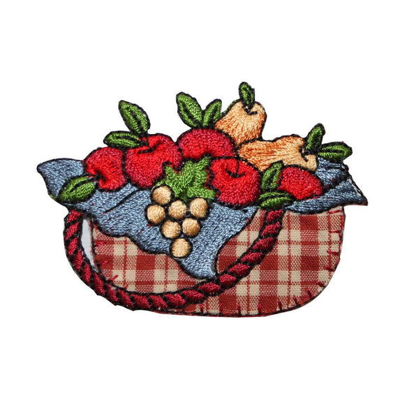 ID 7305 Picnic Basket of Fruit Patch Summer Snack Embroidered Iron On Applique