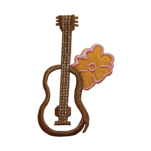 ID 7313 Ukulele With Hibiscus Patch Tropical Flower Embroidered Iron On Applique