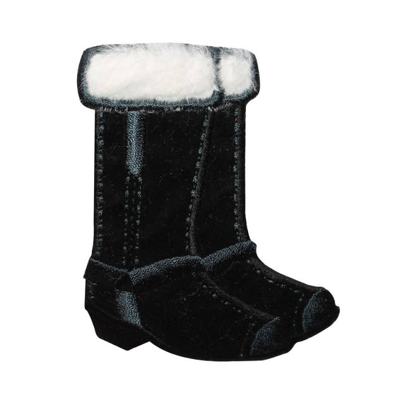 ID 7326 Fuzzy Black Snow Boots Patch Santa Winter Embroidered Iron On Applique