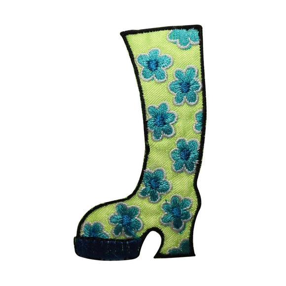 ID 7341 Green Flower High Boot Patch Hippie Fashion Embroidered Iron On Applique