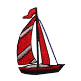ID 7270 Red Striped Sail Boat Patch Ship Water Ocean Embroidered IronOn Applique