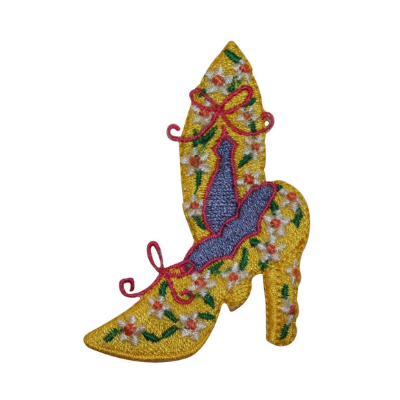 ID 7366 Yellow Flower High Heel Shoe Patch Fashion Embroidered Iron On Applique